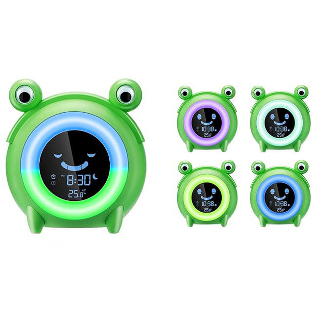Børnevækkeur og søvntræner som en frø