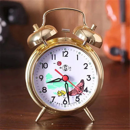 Mekanisk vækkeur med dobbeltklokke i guld