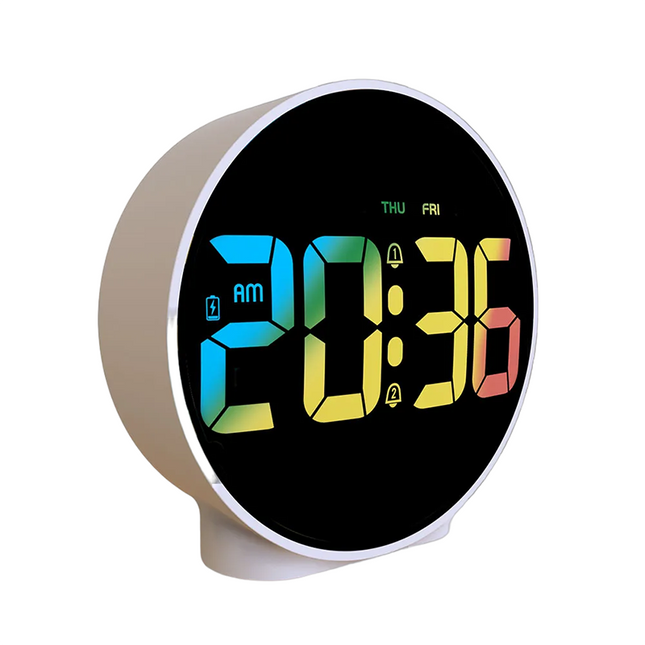 Rundt batteridrevet digitalt vækkeur