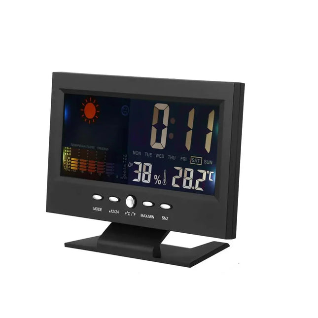 Digitalt vækkeur med kalender og termometer