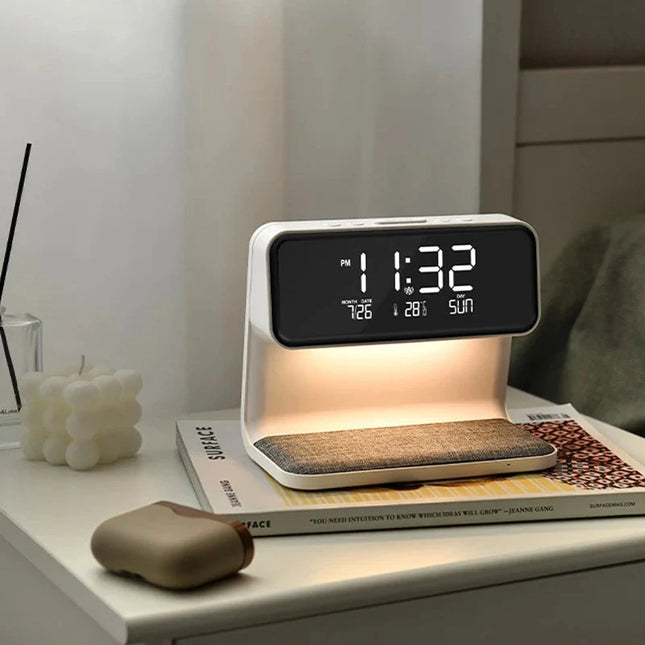 Digitalt vækkeur med trådløs oplader