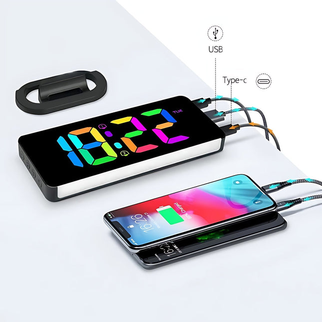Digitalt spejl vækkeur med USB-oplader