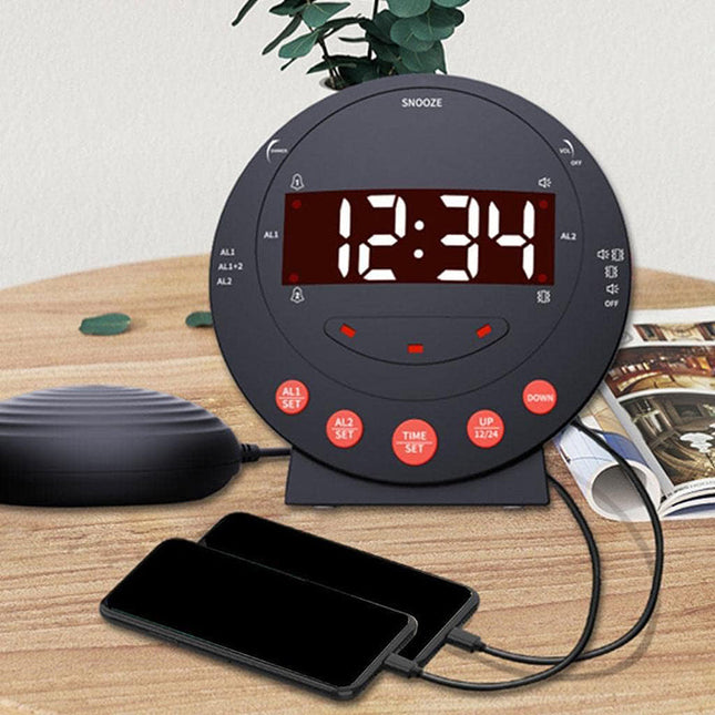 Sort vækkeur med sengevibrator