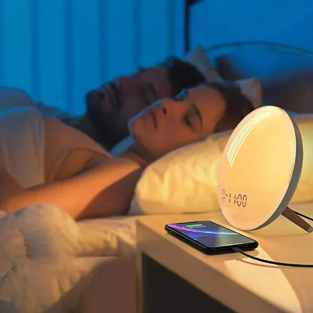 Wake-up light vækkeur med USB-opladerport