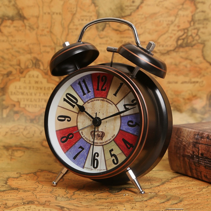 Retro dobbeltklokke vækkeur i sort metal