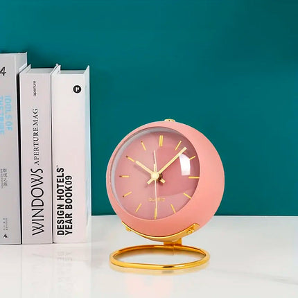 Rundt vintage vækkeur i lyserødt design